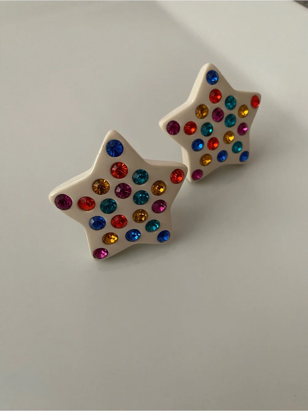 Vintage 1980s large star rhinestone clip-on statement earrings